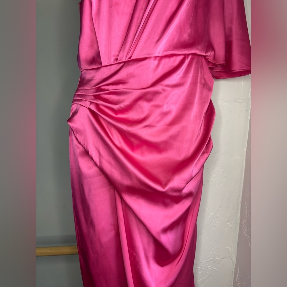 Anrabess One-Shoulder Fuchsia Satin Midi Dress sz M preloved - Picture 6 of 11